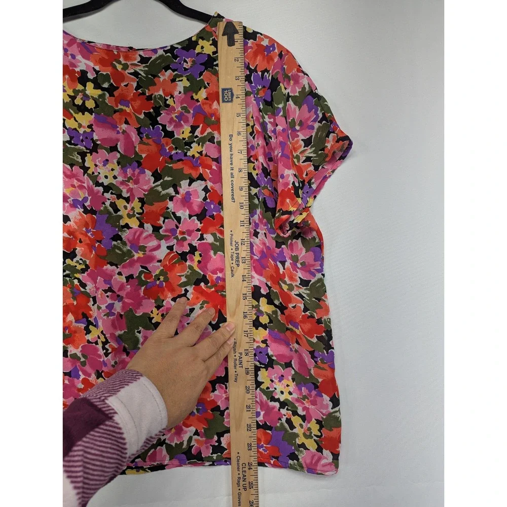 Impressions of California Floral Print Short Sleeve‎ Top Women Large Made in USA